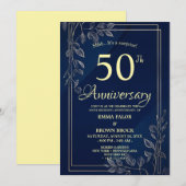 50周年結婚記念日のサプライズ招待状 ネイビー 招待状 (正面/裏面)