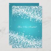 50周年結婚記念日のスパークリングウェーブブルー 招待状 (正面/裏面)