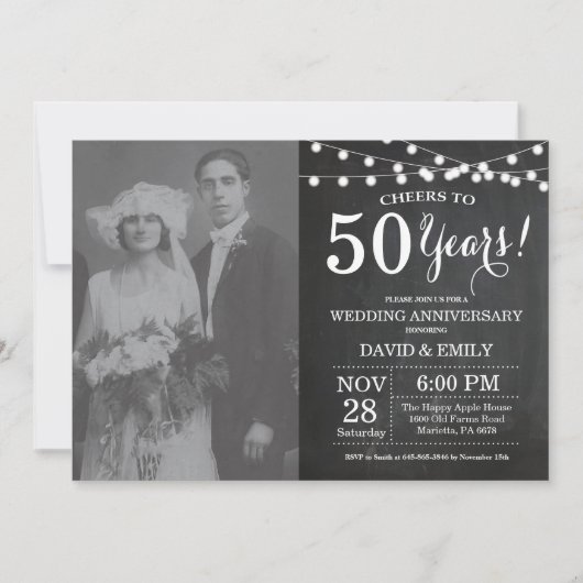 50周年結婚記念日のチョークボード写真 招待状 (正面)