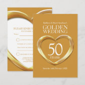 50周年結婚記念日のハート形返信カード 出欠カード (正面/裏面)