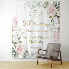 50周年結婚記念日のバラとハート タペストリー