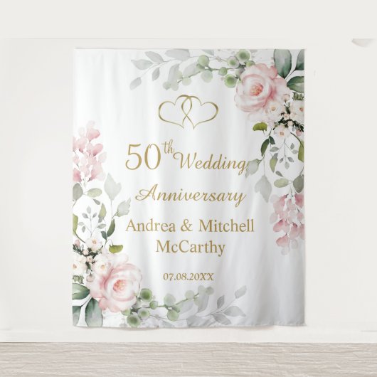50周年結婚記念日のバラとハート タペストリー (正面)