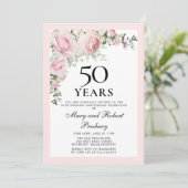 50周年結婚記念日のピンクのバラの花 招待状 (スタンド正面)