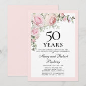 50周年結婚記念日のピンクのバラの花 招待状 (正面/裏面)