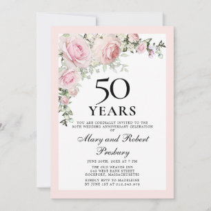 50周年結婚記念日のピンクのバラの花 招待状