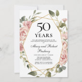 50周年結婚記念日のピンクのバラの花 招待状 (正面)