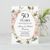 50周年結婚記念日のピンクのバラの花 招待状 (スタンド正面)
