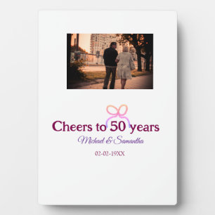 50周年結婚記念日のピンクのリボンおめでとう フォトプラーク