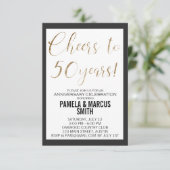 50周年結婚記念日のブラックゴールドモダン 招待状 (スタンド正面)