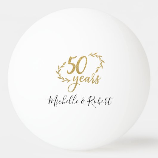 50周年結婚記念日のプレゼント ゴールドグリッター 卓球ボール (正面)