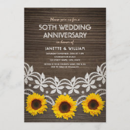 50周年結婚記念日のラスティックなひまわりとレース 招待状