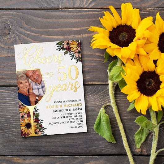 50周年結婚記念日のワインボトル乾杯 箔招待状