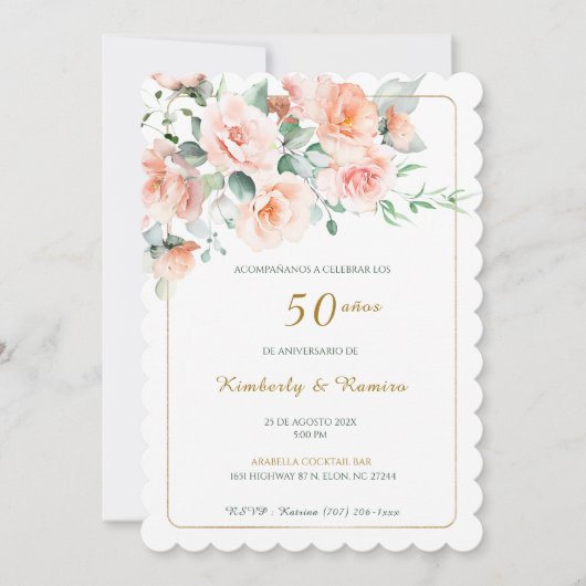 50周年結婚記念日のヴィンテージエンブロイダリー付きドレス 招待状 (正面)