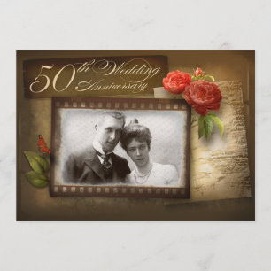 50周年結婚記念日のヴィンテージ写真招待状 招待状