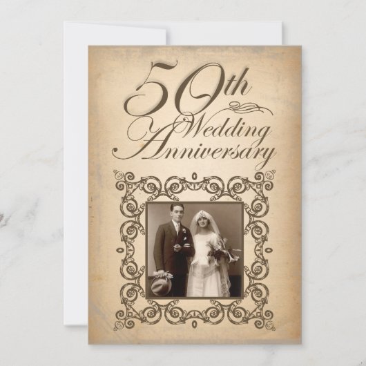 50周年結婚記念日のヴィンテージ招待状 招待状 (正面)