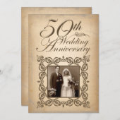 50周年結婚記念日のヴィンテージ招待状 招待状 (正面/裏面)