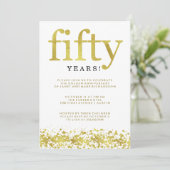 50周年結婚記念日の偽ゴールドのコンフェッティ 招待状 (スタンド正面)