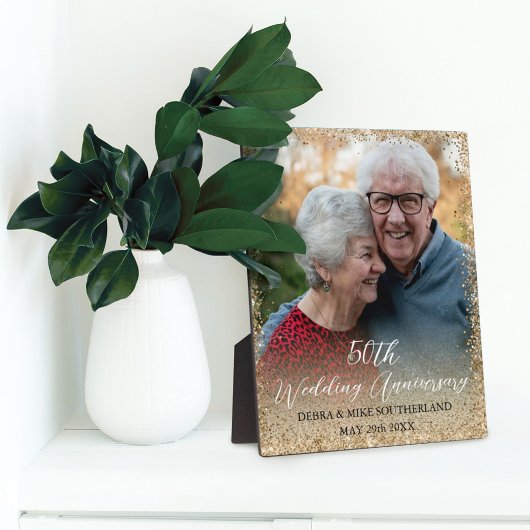 50周年結婚記念日の偽ゴールドグリッター写真 フォトプラーク
