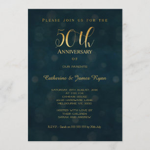 50周年結婚記念日の偽ゴールドブルー招待状 招待状