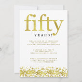 50周年結婚記念日の偽金色のコンフェッティ 招待状 (正面)