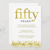 50周年結婚記念日の偽金色のコンフェッティ 招待状 (正面/裏面)