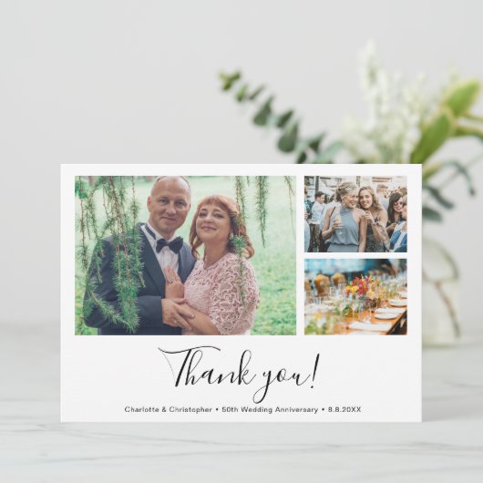50周年結婚記念日の写真コラージュ ラブ サンクス サンキューカード (スタンド正面)