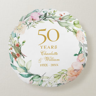 50周年結婚記念日の写真入りローズの花束 ラウンドクッション