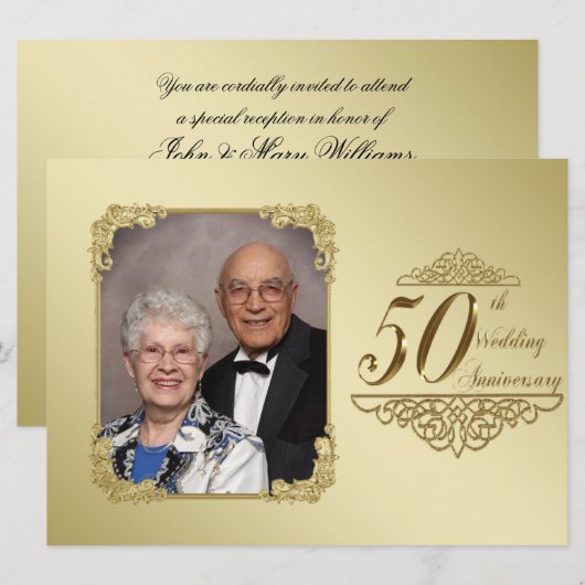 50周年結婚記念日の写真招待カード 招待状 (正面/裏面)