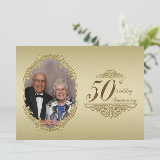 50周年結婚記念日の写真招待状カード 招待状 (スタンド正面)