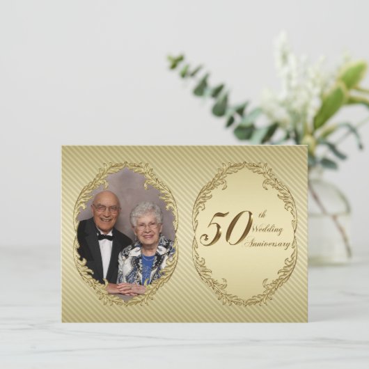 50周年結婚記念日の写真招待状カード 招待状 (スタンド正面)