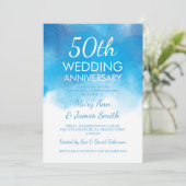 50周年結婚記念日の夏の青い水彩画 招待状 (スタンド正面)