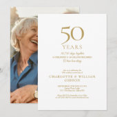 50周年結婚記念日の思い出 ゴールド写真 招待状 (正面/裏面)