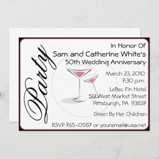 50周年結婚記念日の招待状カクテル 招待状 (正面/裏面)