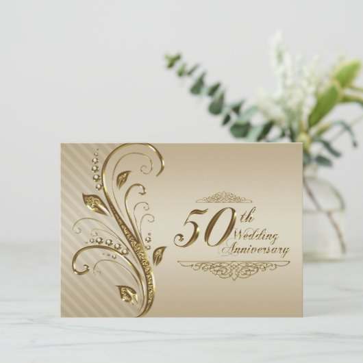 50周年結婚記念日の招待状カード 招待状 (スタンド正面)
