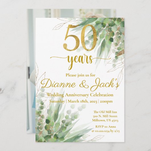 50周年結婚記念日の招待状 招待状 (正面/裏面)