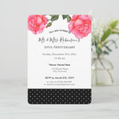 50周年結婚記念日の水彩ピンクのバラ 招待状 (スタンド正面)