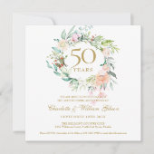 50周年結婚記念日の水彩花イラスト 招待状 (正面)