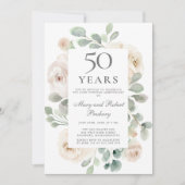 50周年結婚記念日の白いバラの花束 招待状 (正面)