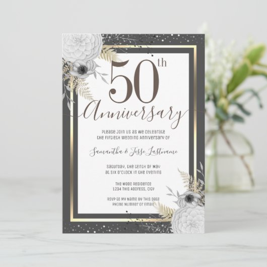 50周年結婚記念日の花の招待状 招待状 (スタンド正面)