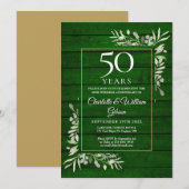 50周年結婚記念日の花の素朴な緑の木 招待状 (正面/裏面)