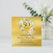 50周年結婚記念日の花飾りゴールド箔 招待状 (スタンド正面)