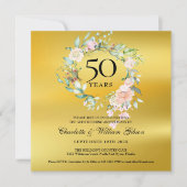 50周年結婚記念日の花飾りゴールド箔 招待状 (正面)