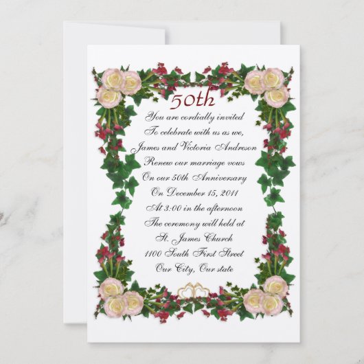 50周年結婚記念日の誓いの更新招待状 招待状 (正面)