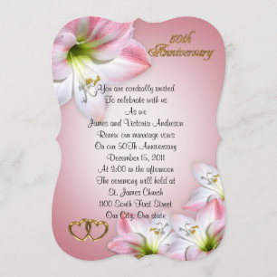 50周年結婚記念日の誓いの更新 ピンクのアマリリス 招待状