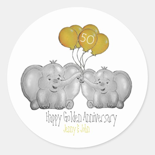 50周年結婚記念日の象 ラウンドシール (正面)