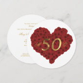 50周年結婚記念日の赤いバラのハートエレガント 招待状 (正面/裏面)