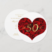 50周年結婚記念日の赤いバラのハートエレガントI 招待状 (正面/裏面)
