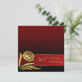 50周年結婚記念日の赤と金の招待状 招待状 (スタンド正面)