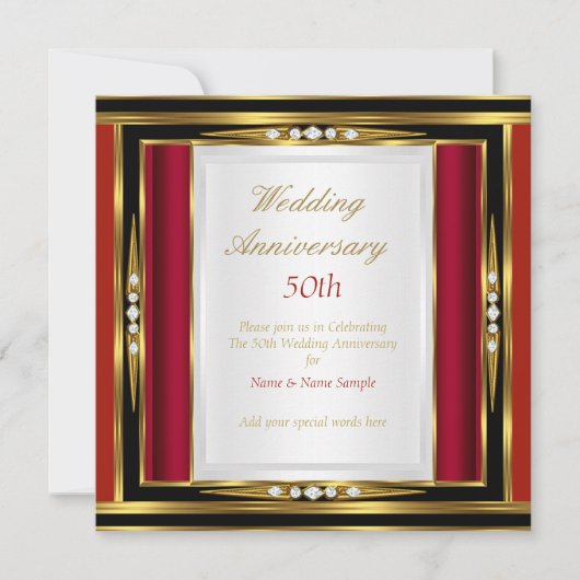 50周年結婚記念日の赤金ブラックダイヤモンド1 招待状 (正面)