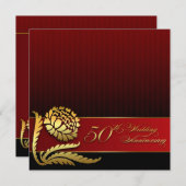 50周年結婚記念日の赤金色の招待状 招待状 (正面/裏面)